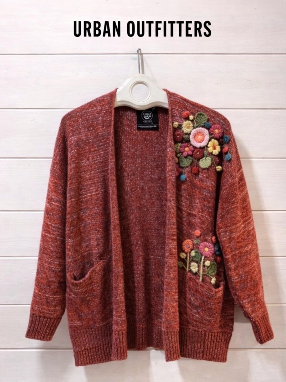 URBAN OUTFITTERS Red Knit Cardigan Floral Embellished Size S/P